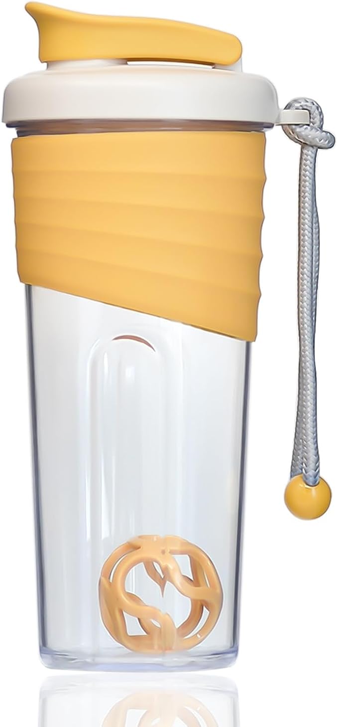 Shaker Bottle for Protein Mixes，24 oz，Protein Shaker Bottles with Whisk Ball, Mixer Bottle, Protein Bottle,Portable Pre Workout Whey Protein Drink Shaker Cup，Yellow