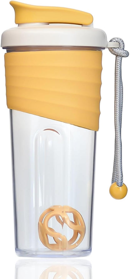 Shaker Bottle for Protein Mixes，24 oz，Protein Shaker Bottles with Whisk Ball, Mixer Bottle, Protein Bottle,Portable Pre Workout Whey Protein Drink Shaker Cup，Yellow