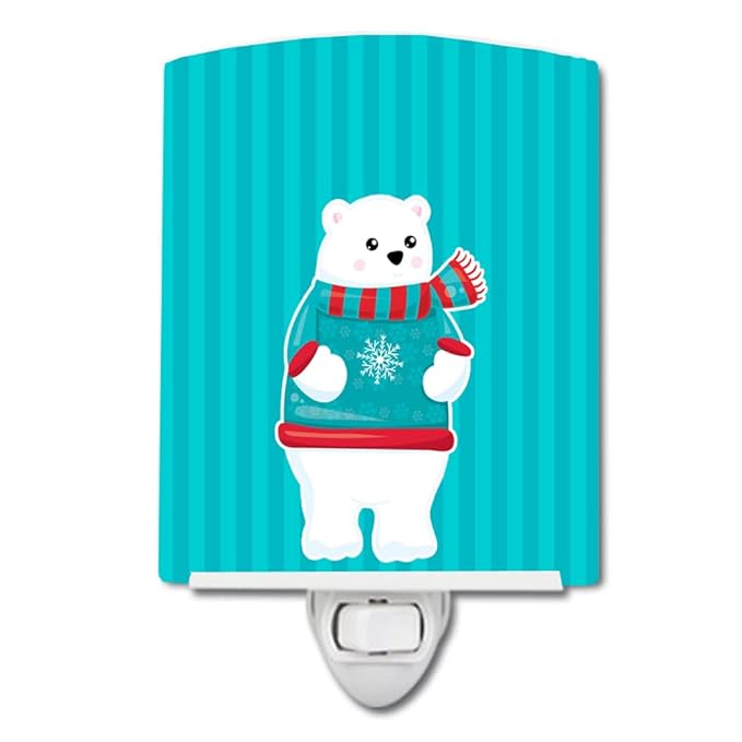 Caroline's Treasures BB8985CNL Polar Bear #3 Ceramic Night Light Compact, UL-Certified, Ideal for Bedroom, Bathroom, Nursery, Hallway, Kitchen, 6x4x3, Multicolor