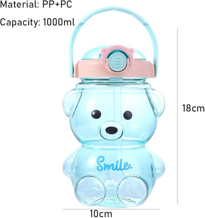 Vctitil Large Capacity Straw Water Cup Cute Bear Belly Cup Outdoor Sports Bottle 1000ml Plastic Water Cup(pink)