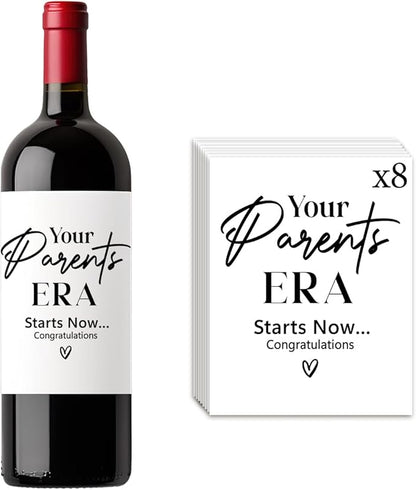 8 Pcs Parents Pregnancy Baby Announcement Wine Labels, Funny Pregnancy Baby Announcement Gifts for New Parents Wine Bottle Stickers Labels, Your Parents Era Starts Now Wine Labels