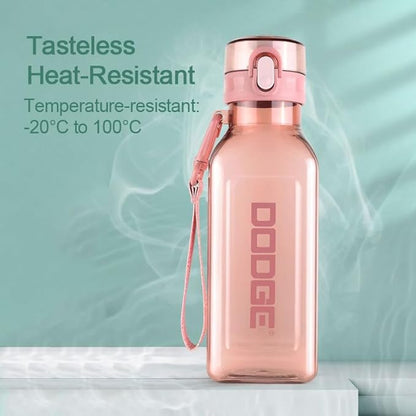 Sports Square Water Bottle 24 oz Reusable Drinking Bottle Portable Leakproof BPA-Free Plastic Water Bottles for Travel Picnic Gym Camping School(Pink)