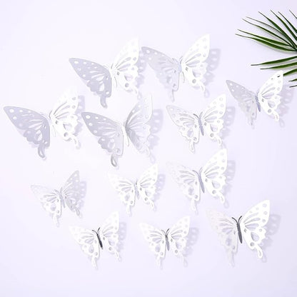 3D Butterfly Wall Decor 48 Pcs 4 Styles 4 Colors 3 Sizes,Gold Silver Laser Rose Butterfly Decorations for Butterfly Birthday Decorations Butterfly Party Decorations Cake Decorations,Removable Sticker