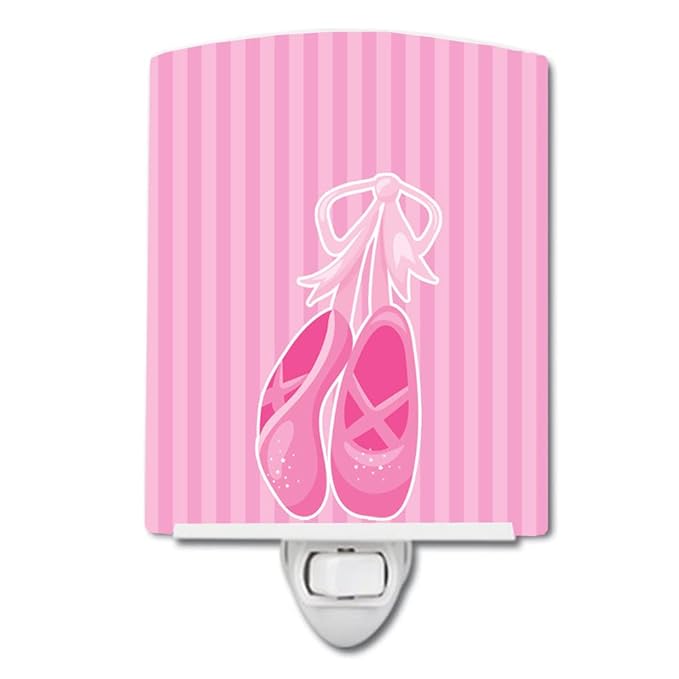 Caroline's Treasures BB8624CNL Ballet Shoes on Stripes Ceramic Night Light Compact, UL-Certified, Ideal for Bedroom, Bathroom, Nursery, Hallway, Kitchen, 6x4x3, Multicolor