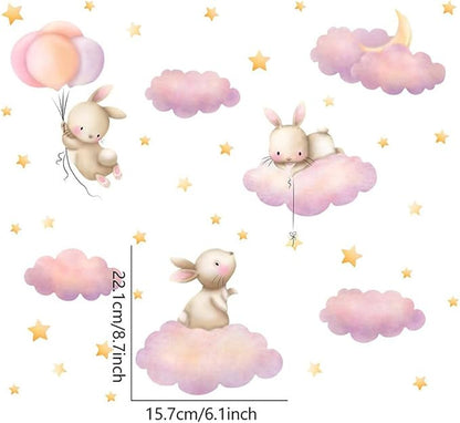 Rabbit Cloud Star Wall Stickers for Bedroom Girls Room Bunny Moon and Stars Nursery Decor Wall Decal