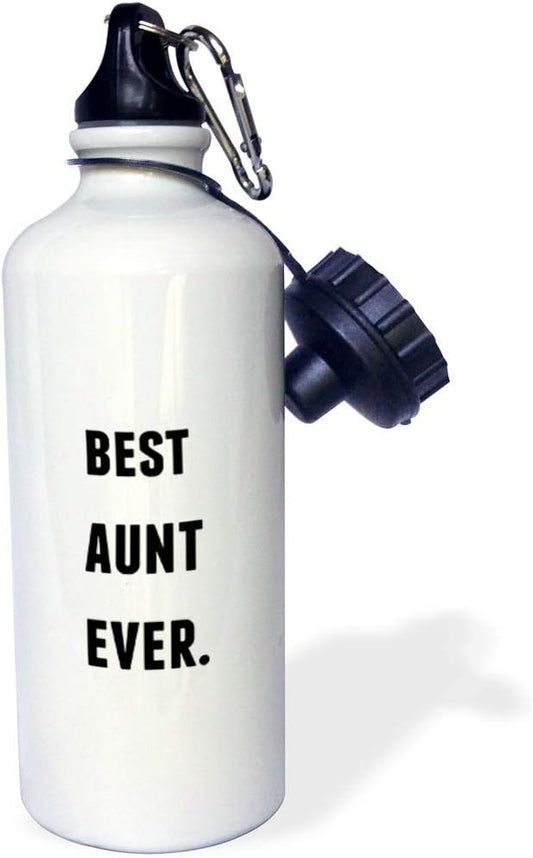 3dRose Best Aunt Ever, Black Letters On A White Background Sports Water Bottle, 21 oz, Multicolor