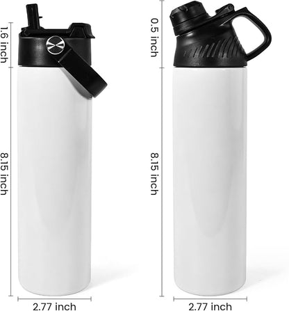 AGH 20 oz Sublimation Sports Water Bottle Blanks with Straw & Handle Lid Straight Tumblers Stainless Steel Metal Vacuum Insulated Flask for Glitter Vinyl, Sport Outdoor Travel 2pcs