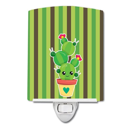 Caroline's Treasures BB6847CNL Cactus Stripe Ceramic Night Light Compact, UL-Certified, Ideal for Bedroom, Bathroom, Nursery, Hallway, Kitchen, 6x4x3, Multicolor