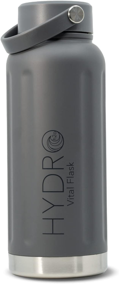 32 oz Insulated Water Bottles with Handle, Stainless Steel Water Bottle, Leak Proof Metal Water Bottle, Resuable Thermos BPA Free Flask, Gray 25oz | 32oz