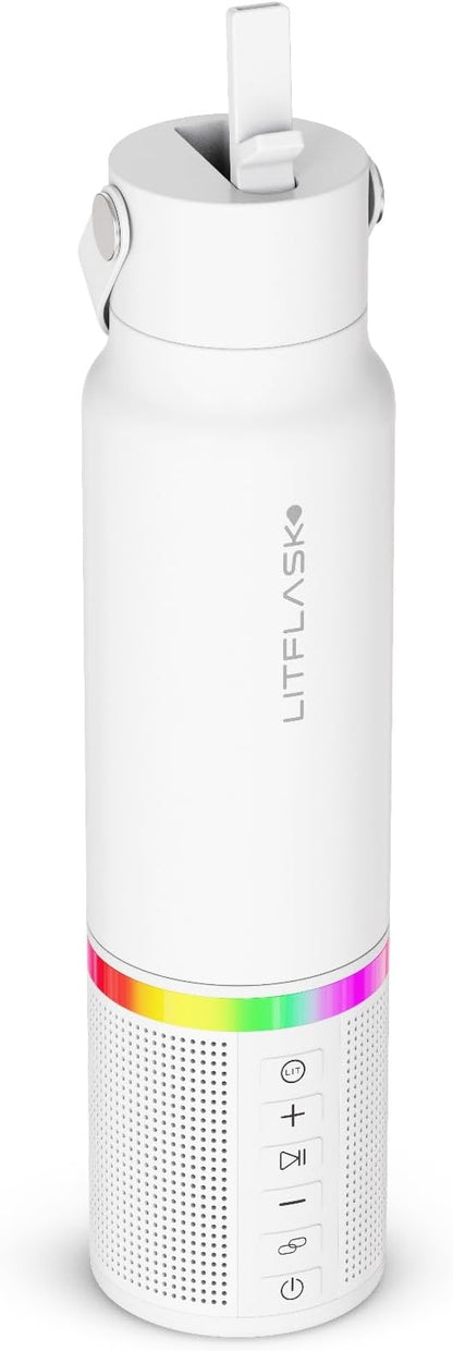 Smart Water Bottle with Premium Bluetooth Speaker, Portable Charger, LED Light, Hands-Free Mic, Insulated Stainless Steel, Straw Lid, BPA-Free, 20oz - Mix & Match Colorways