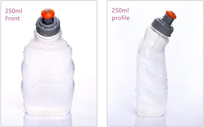 AONIJIE 2 Pcs Sports Collapsible Water Bottle BPA Free + 2 Pcs Replacement Straws Lid - TPU Soft Drink Water Kettle Foldable Flask for Hiking Bicycling Running Climbing (2pcs-250ML)