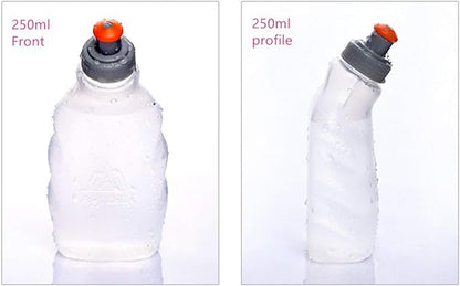 AONIJIE 2 Pcs Sports Collapsible Water Bottle BPA Free + 2 Pcs Replacement Straws Lid - TPU Soft Drink Water Kettle Foldable Flask for Hiking Bicycling Running Climbing (2pcs-250ML)