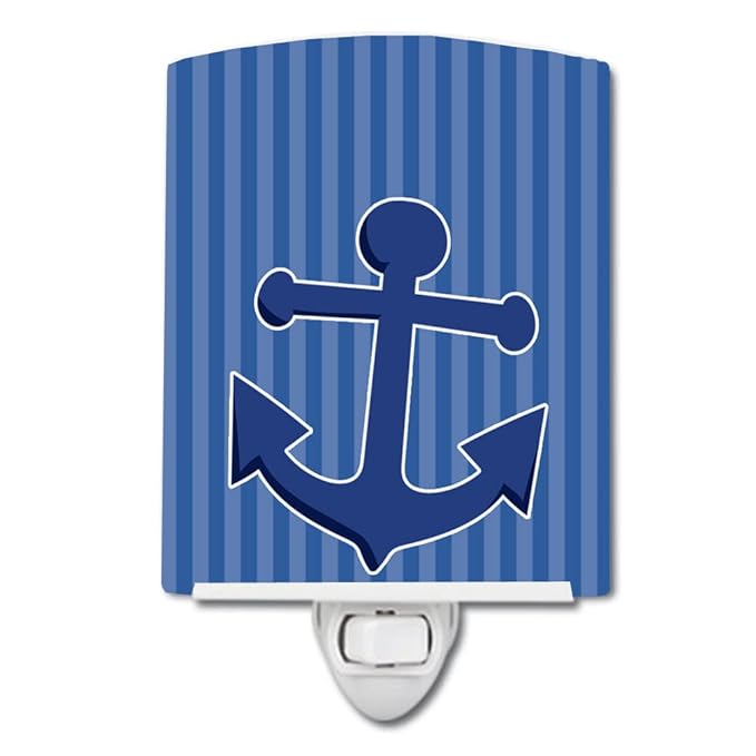 Caroline's Treasures BB8886CNL Nautical Anchor Ceramic Night Light Compact, UL-Certified, Ideal for Bedroom, Bathroom, Nursery, Hallway, Kitchen, 6x4x3, Multicolor