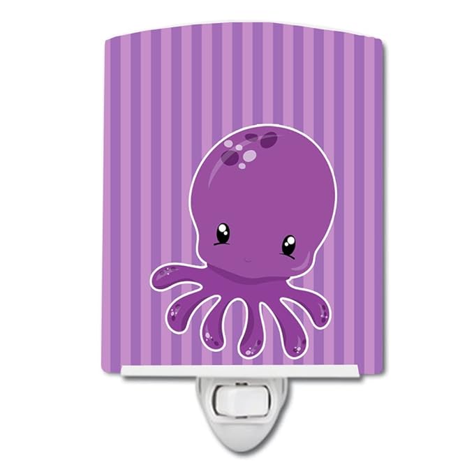 Caroline's Treasures BB8904CNL Nautical Purple Octopus Ceramic Night Light Compact, UL-Certified, Ideal for Bedroom, Bathroom, Nursery, Hallway, Kitchen, 6x4x3, Multicolor