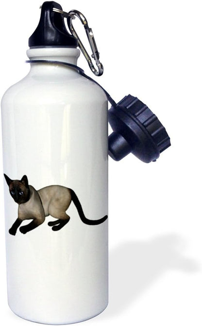 3dRose "Laying Siamese Cat" Sports Water Bottle, 21 oz, White