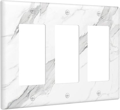 Marble Grey Wall Plate Decorative Light Switch Cover 3-Gang Triple Rocker Faceplate for Bathroom Farmhouse Bedroom Kitchen White