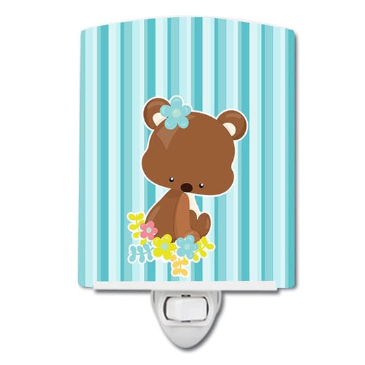 Caroline's Treasures BB7096CNL Bear with Flowers Ceramic Night Light Compact, UL-Certified, Ideal for Bedroom, Bathroom, Nursery, Hallway, Kitchen, 6x4x3, Multicolor
