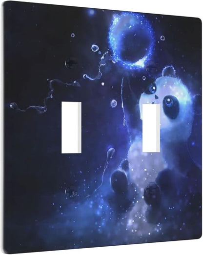 Cute Baby Panda Light Switch Cover Wall Plate Decorative 2 Gang Double Toggle Covers Blue for Kitchens Playrooms Bathrooms Farmhouses 4.5 x 4.5 in