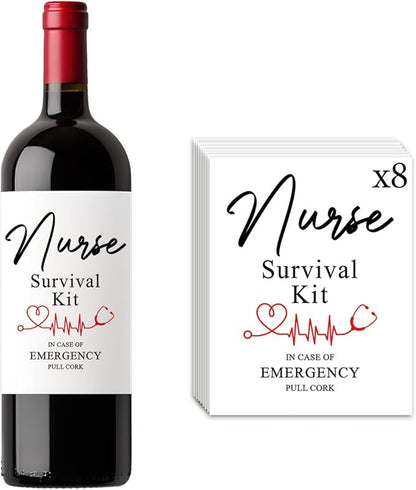 8 Pcs Nurse Wine Labels, Nurses Nursing Graduation Party Decorations Gifts for Her Women, Nurse Appreciation Graduation Retirement Gifts, Nurse Survival Kit Wine Bottle Stickers Labels