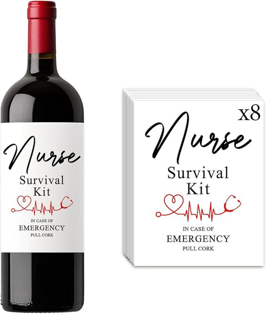 8 Pcs Nurse Wine Labels, Nurses Nursing Graduation Party Decorations Gifts for Her Women, Nurse Appreciation Graduation Retirement Gifts, Nurse Survival Kit Wine Bottle Stickers Labels