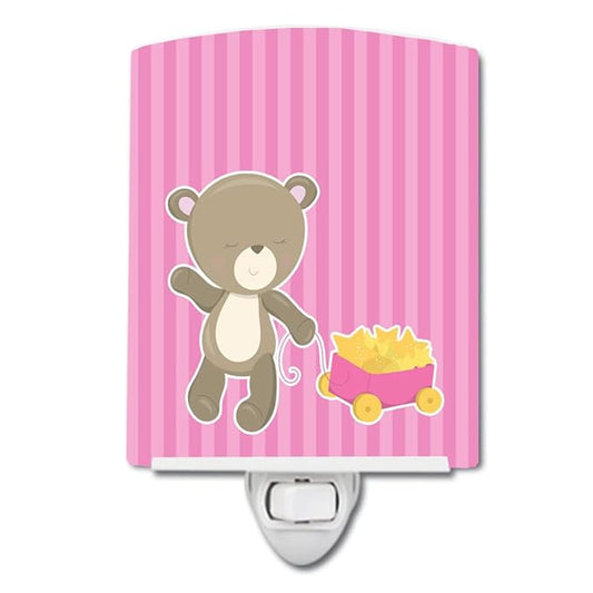 Caroline's Treasures BB8619CNL Baby Girl Bear Wagon Ceramic Night Light Compact, UL-Certified, Ideal for Bedroom, Bathroom, Nursery, Hallway, Kitchen, 6x4x3, Multicolor