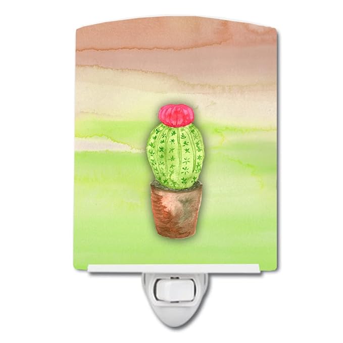 Caroline's Treasures BB7365CNL Cactus Green and Brown Watercolor Ceramic Night Light Compact, UL-Certified, Ideal for Bedroom, Bathroom, Nursery, Hallway, Kitchen, 6x4x3, Multicolor