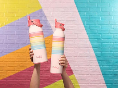 Swig Life 26oz Insulated Water Bottle with Straw & Flip + Sip Handle | Leak Proof, Dishwasher Safe, Cup Holder Friendly, Stainless Steel Water Bottle (Lake Girl)