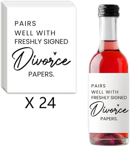 24 Pcs Mini Divorce Wine Labels, Divorce Breakup Gifts for Women Men Her, Divorce Party Decorations for Women, Pairs Well With Freshly Signed Divorce Papers Wine Bottle Stickers Labels