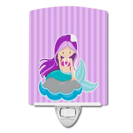 Caroline's Treasures BB8831CNL Beach Mermaid Purple Hair #3 Ceramic Night Light Compact, UL-Certified, Ideal for Bedroom, Bathroom, Nursery, Hallway, Kitchen, 6x4x3, Multicolor