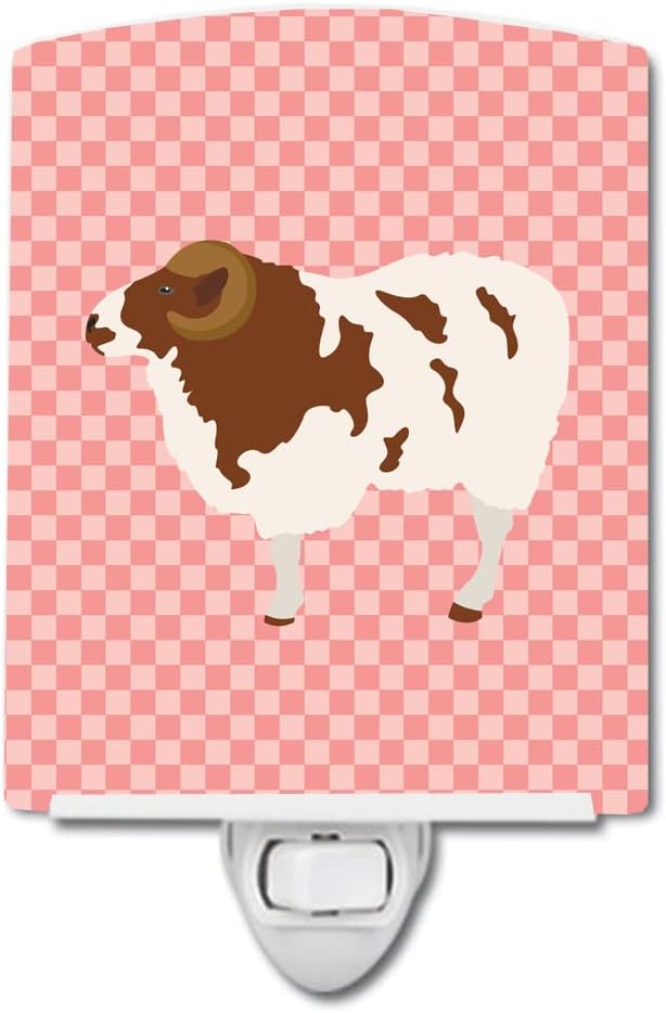Caroline's Treasures BB7975CNL Jacob Sheep Pink Check Ceramic Night Light Compact, UL-Certified, Ideal for Bedroom, Bathroom, Nursery, Hallway, Kitchen, 6x4x3, Multicolor
