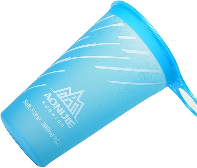 AONIJIE 2 Pcs Sports Collapsible Water Bottle BPA Free + 2 Pcs Replacement Straws Lid - TPU Soft Drink Water Kettle Foldable Flask for Hiking Bicycling Running Climbing (Blue)