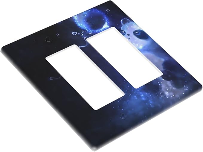 Cute Baby Panda Light Switch Cover Wall Plate Decorative 2 Gang Double Rocker Covers Blue for Farmhouses Playrooms Bedrooms Bathrooms 4.5 x 4.6 in