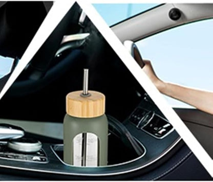 32 oz Glass Water Bottles with Straw - Motivational Glass Water Bottle with Time Marker & Silicone Sleeve(grey)