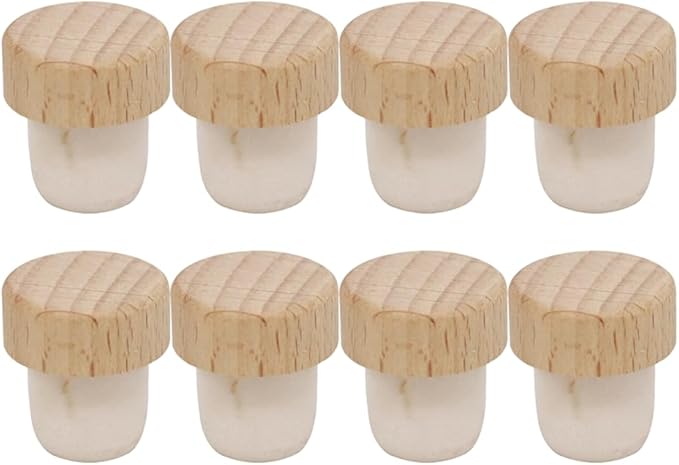 8-Piece Wine Bottle Stopper T-Shaped Bottle Stopper, Reusable Wine Bottle Stopper, Wooden And Rubber Bottle Stopper, Sealing Stopper, Beer Bottle Stopper Process, 1.2*0.86 inch