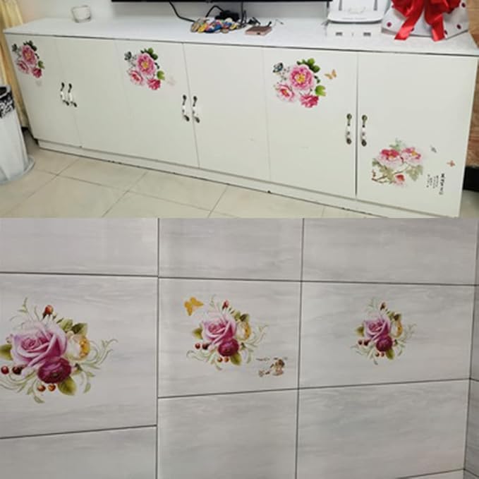 2 Sheet Lotus Flower Sticker Watercolor Flowers Wall Decals Floral Wall Stickers for Smooth Surface, Bathroom, Living Room, Bedroom and Girls Room