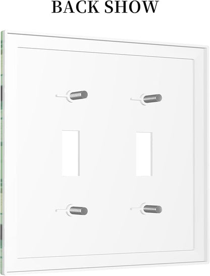 Cartoon Panda and Leaf Double Toggle Light Switch Covers 2 Gang Wall Plate Dual Decorative Switchplate Electrical Faceplate for Bathroom Country Kitchen Bedroom Decor, 4.9" x 5"