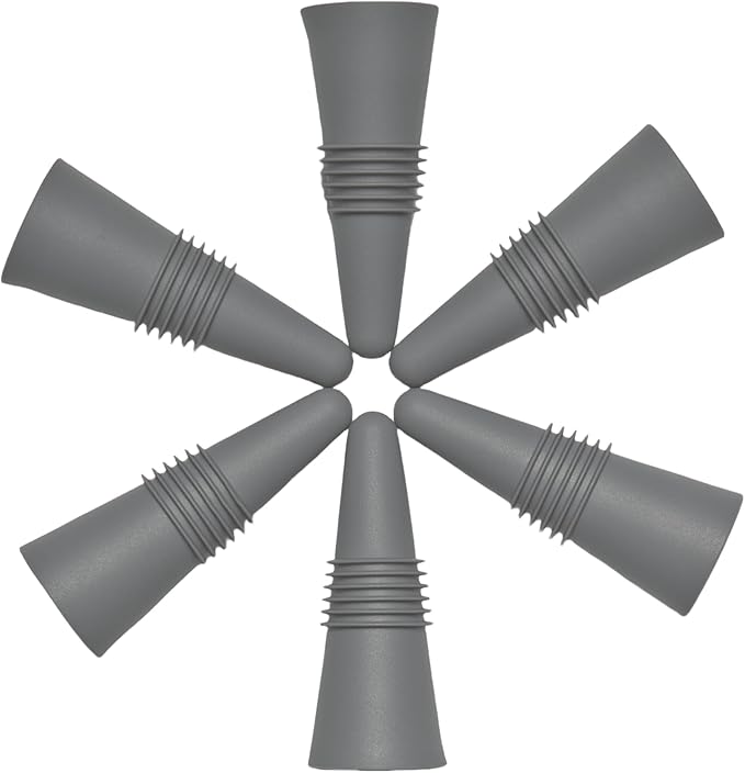 6 PCS Gray Silicone Wine Stoppers with Threaded Seal Ring and Stainless Top - Suitable for Wine and Beverage Bottles - Keeping Wine or Beverage Fresh…