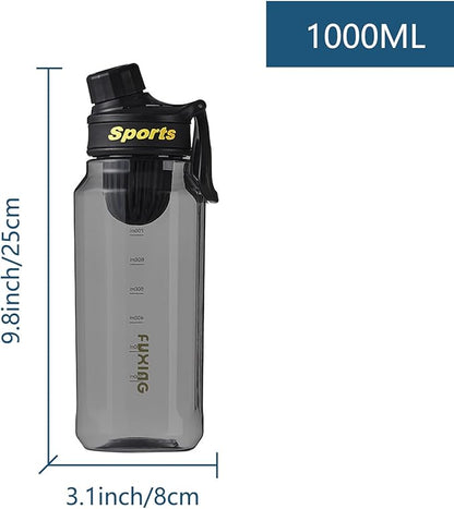 Water Bottle, Simple Modern Water Bottle, BPA-Free Water Bottles, Travel Water Bottle Clear Water Bottle Large Water Bottle, Sports Water Bottle with Carry Handle (33oz/1L, Black)