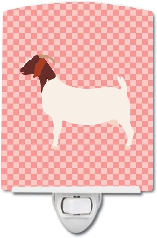 Caroline's Treasures BB7886CNL Boer Goat Pink Check Ceramic Night Light Compact, UL-Certified, Ideal for Bedroom, Bathroom, Nursery, Hallway, Kitchen, 6x4x3, Multicolor