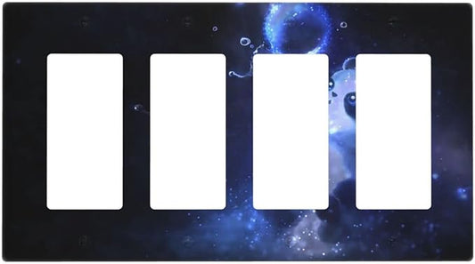 Cute Baby Panda Light Switch Cover Wall Plate Decorative 4 Gang Quad Rocker Covers Blue for Kitchens Farmhouses Playrooms Bathrooms Bedrooms 4.5 x 8 in