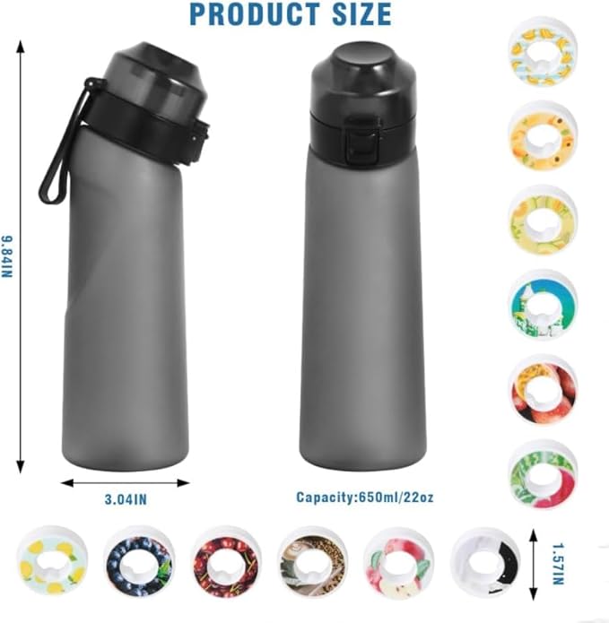 Air Water Bottle 12 Flavor Pods Up 22oz Fruit Fragrance Scented Water Cup BPA Free 0% Sugar For Outdoor Sports,Gifts From Friends (1 bottle Matte Black+12 scent pods)
