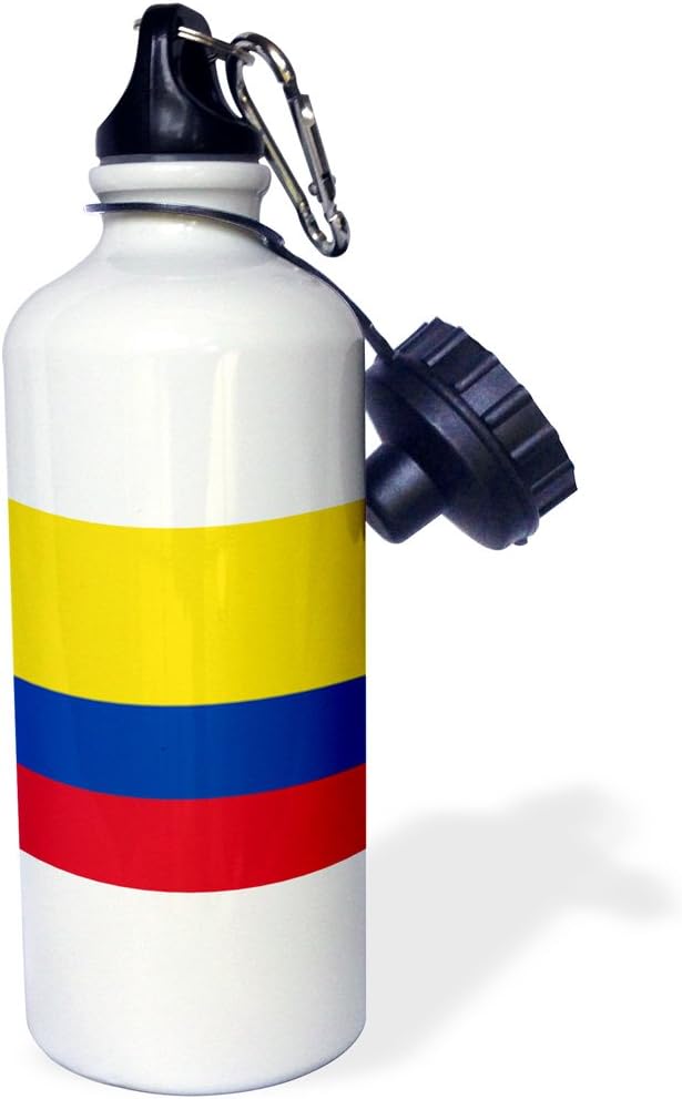 3dRose Flag of Colombia Colombian Gold Yellow Blue Red Horizontal Stripes Patriotic South America American Sports Water Bottle, 21 oz, White
