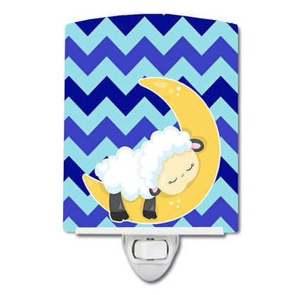 Caroline's Treasures BB6877CNL Sheep on Moon Chevron Ceramic Night Light Compact, UL-Certified, Ideal for Bedroom, Bathroom, Nursery, Hallway, Kitchen, 6x4x3, Multicolor