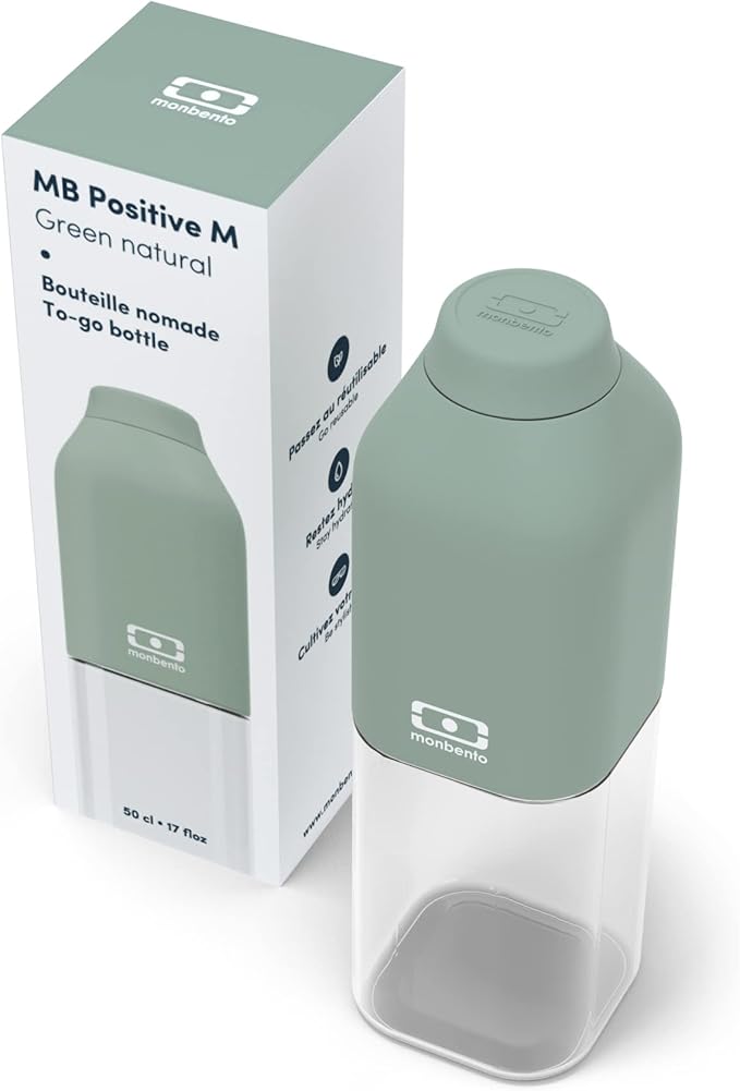 monbento - Clear Reusable Water Bottle MB Positive M green Natural - 17 floz/500 ml Water Bottle Perfect for Work, Travel, Sport, Picnic - Compact, Leakproof BPA Free Water Bottle - Green