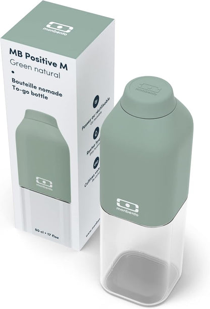 monbento - Clear Reusable Water Bottle MB Positive M green Natural - 17 floz/500 ml Water Bottle Perfect for Work, Travel, Sport, Picnic - Compact, Leakproof BPA Free Water Bottle - Green