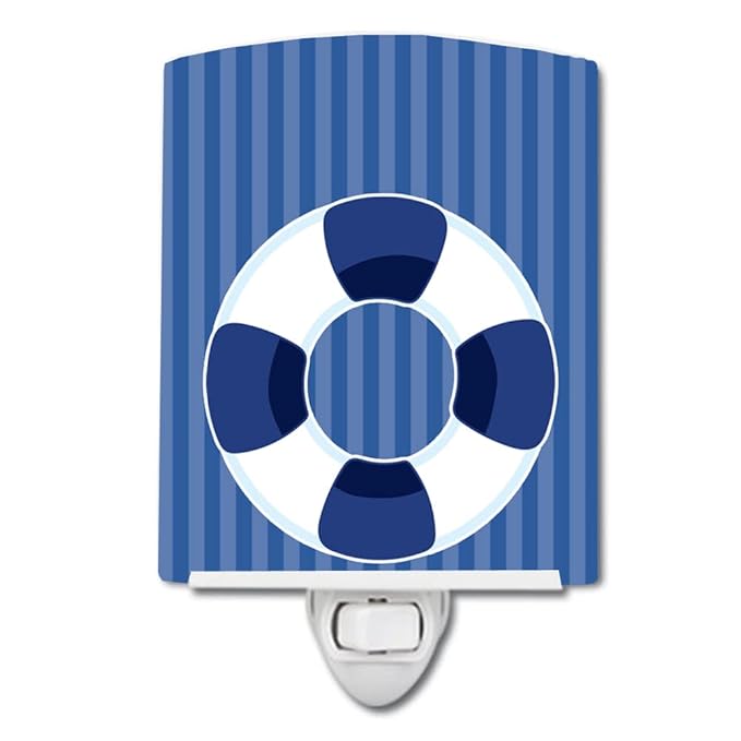 Caroline's Treasures BB8887CNL Nautical Life Preserver #2 Ceramic Night Light Compact, UL-Certified, Ideal for Bedroom, Bathroom, Nursery, Hallway, Kitchen, 6x4x3, Multicolor