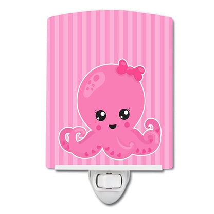 Caroline's Treasures BB8911CNL Nautical Pink Octopus Ceramic Night Light Compact, UL-Certified, Ideal for Bedroom, Bathroom, Nursery, Hallway, Kitchen, 6x4x3, Multicolor