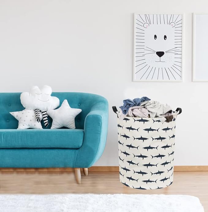 Kids Laundry Hamper,Canvas Shark Hamper Collapsible Boys Storage Baskets for Shark Room Decor,Nursery Hamper,Toy Organizer,(Shark)