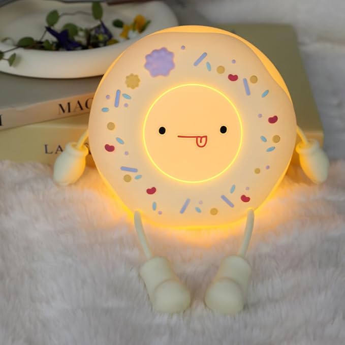Donut Lamp Donut Night Light - Silicone Nursery LED Night Light Gift for Boys Girls, Rechargeable Cute Night Light for Kid Room Decor - White