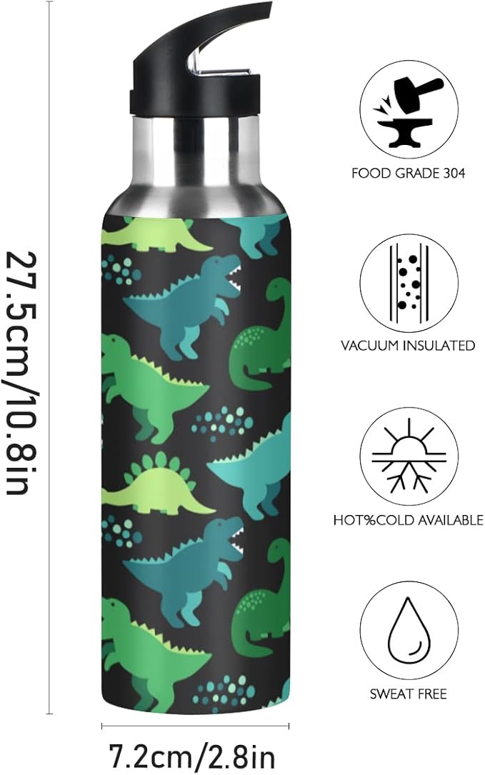 MNSRUU Insulated Water Bottle with Straw, Rainbow and Unicorns Stainless Steel Flasks for Sports Cycling Hiking School